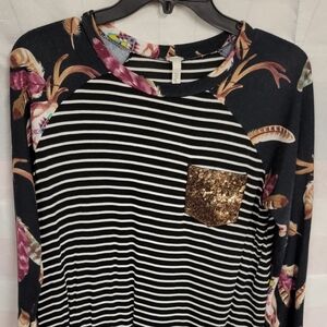 Lilypad Large Striped Floral Sequin Pocket